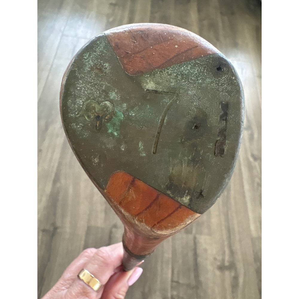 Vintage Persimmon Wood 7 Golf Club Steel Shaft Brass Sole Plate 41 Inch Antique